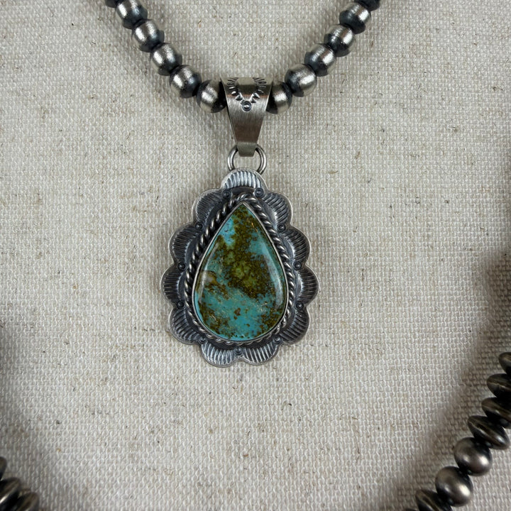 Handcrafted Sterling Silver &amp; Royston Turquoise Pendant by David Skeets