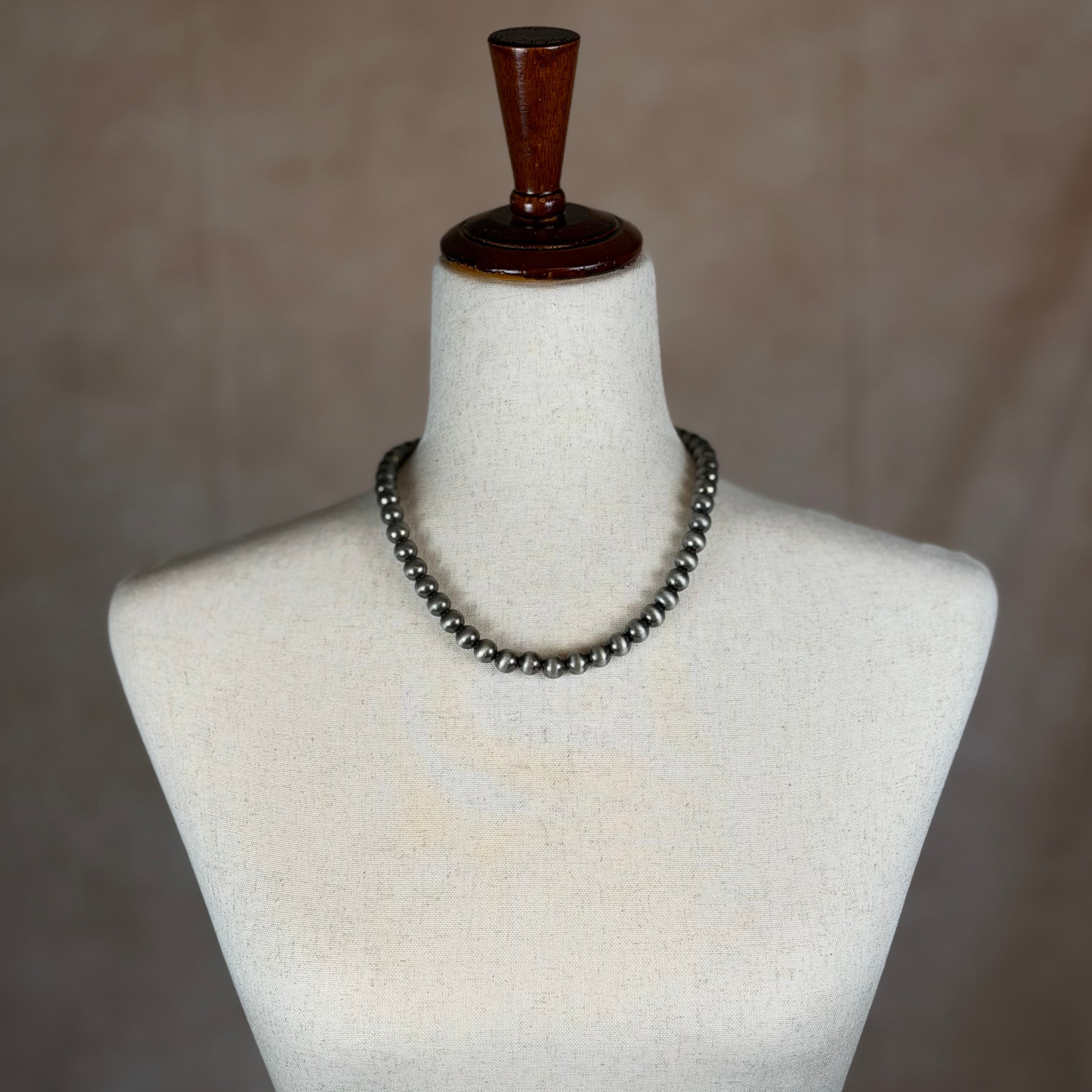 Navajo-Inspired Pearl Necklace | 16” Short | 10mm