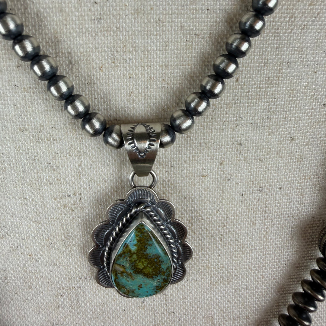 Handcrafted Sterling Silver &amp; Royston Turquoise Pendant by David Skeets