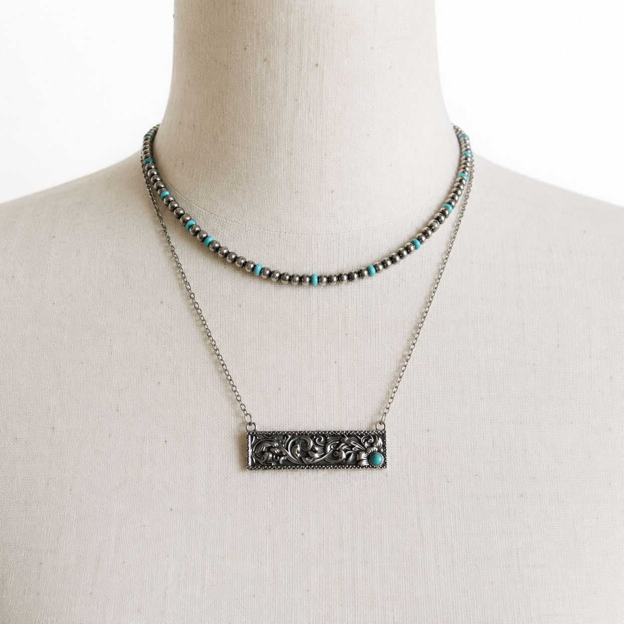 Sterling Silver Navajo Pearls with Turquoise - 4mm