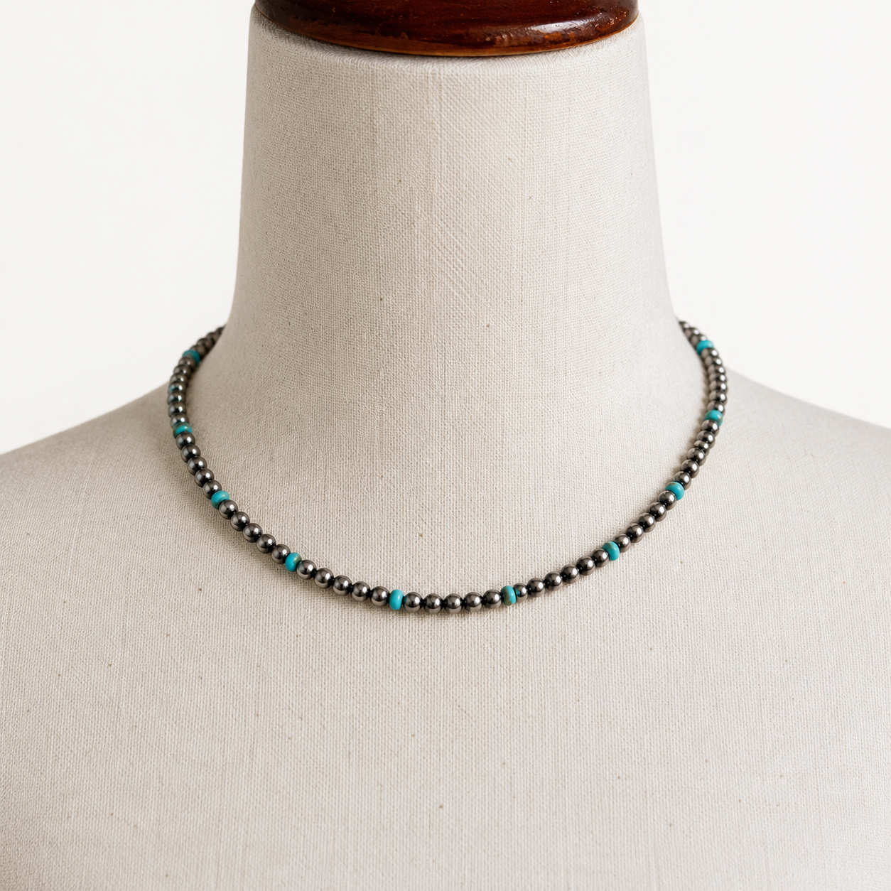 Sterling Silver Navajo Pearls with Turquoise - 4mm