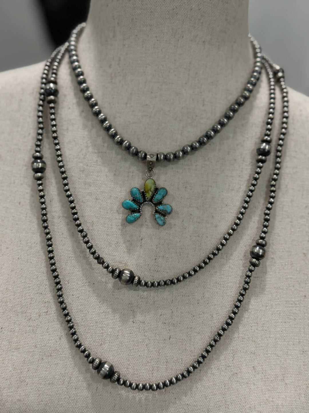 Handcrafted Sterling Silver Pearl 4-8mm Beaded Necklace 48"
