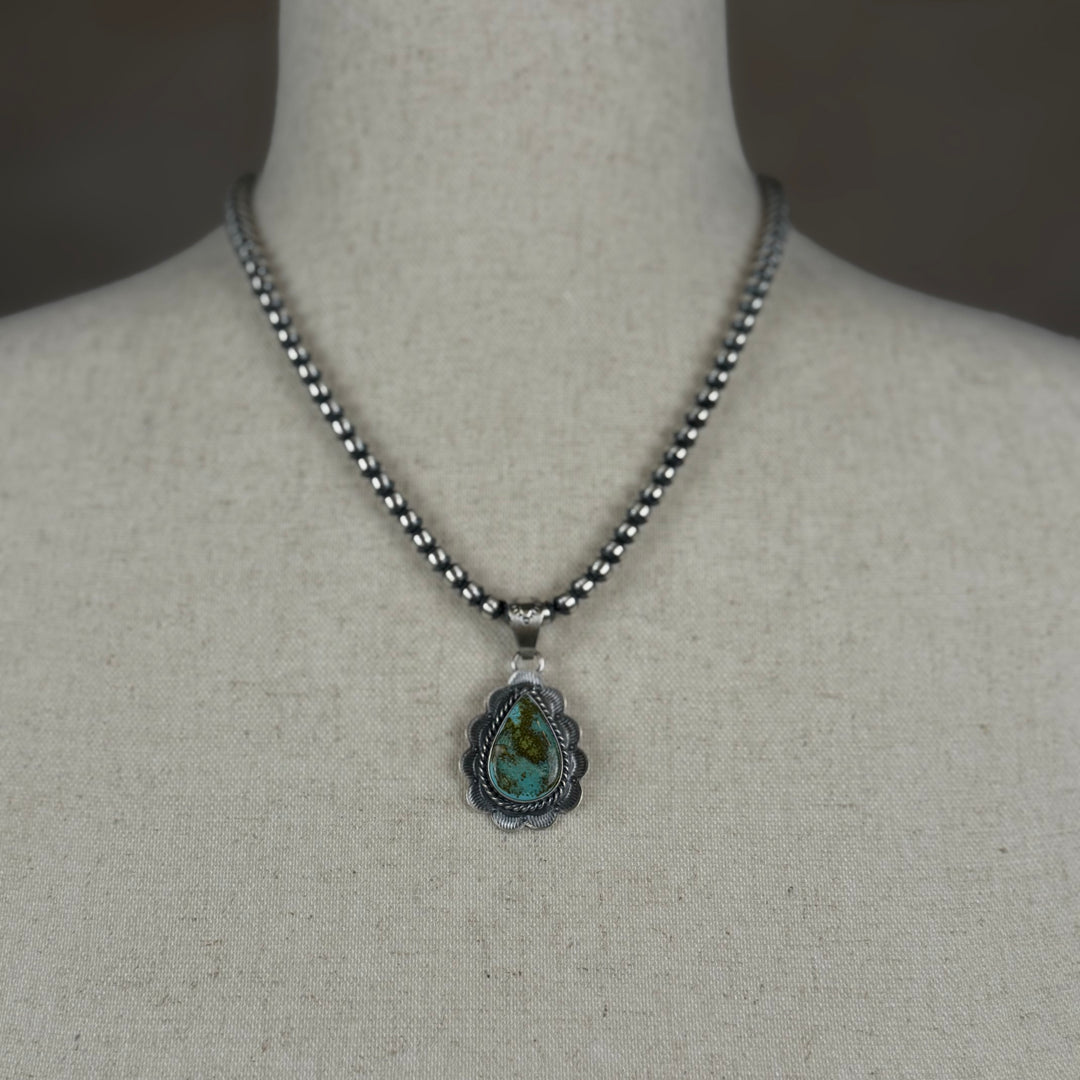 Handcrafted Sterling Silver &amp; Royston Turquoise Pendant by David Skeets