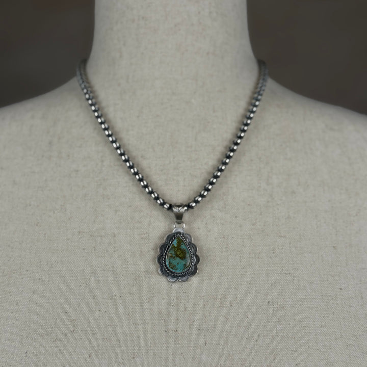 Handcrafted Sterling Silver &amp; Royston Turquoise Pendant by David Skeets