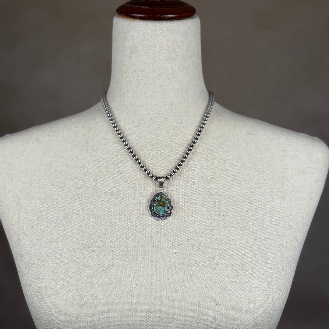 Handcrafted Sterling Silver &amp; Royston Turquoise Pendant by David Skeets