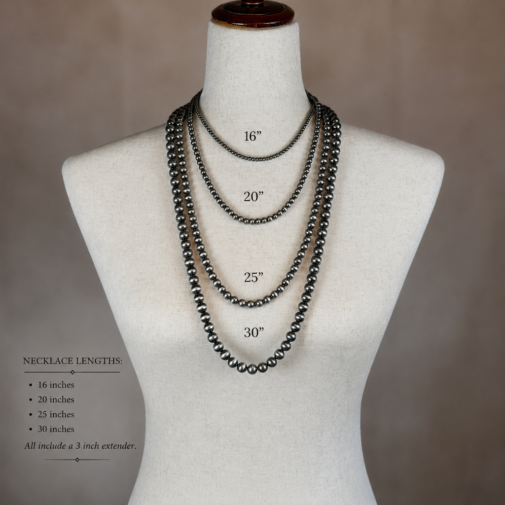 Navajo-Inspired Pearl Necklace | 16” Short | 4mm