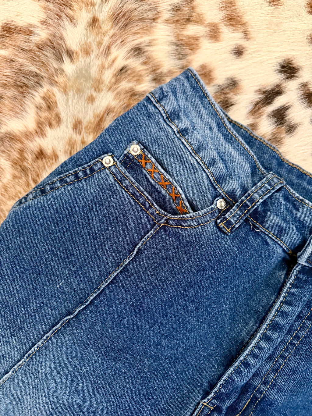 Rustline Cuffed Wide Leg Jeans