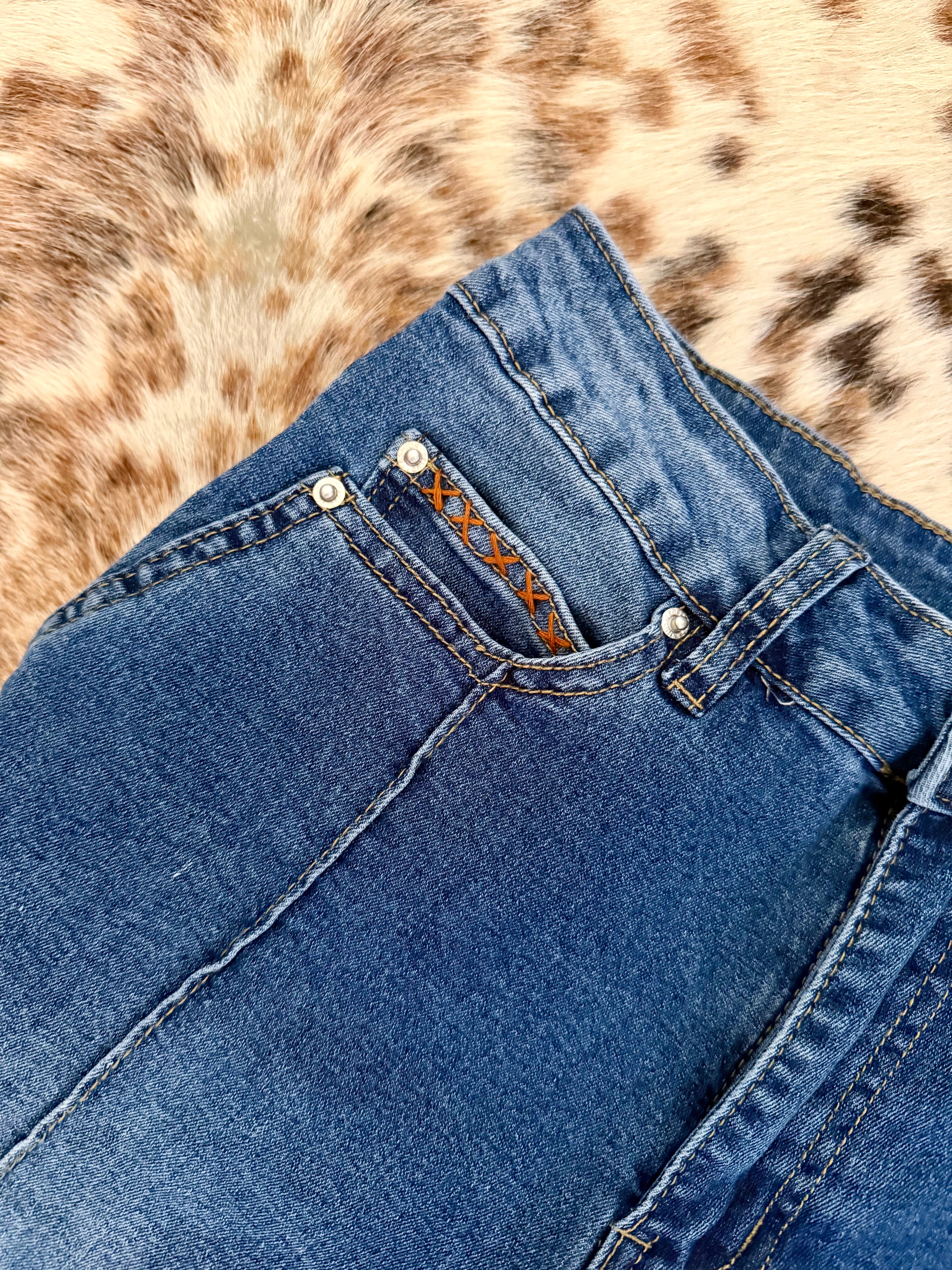 Rustline Cuffed Wide Leg Jeans