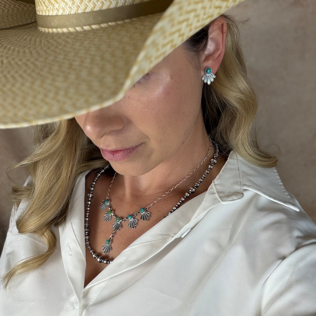 Handmade Sterling Silver Turquoise Necklace and Earrings Set