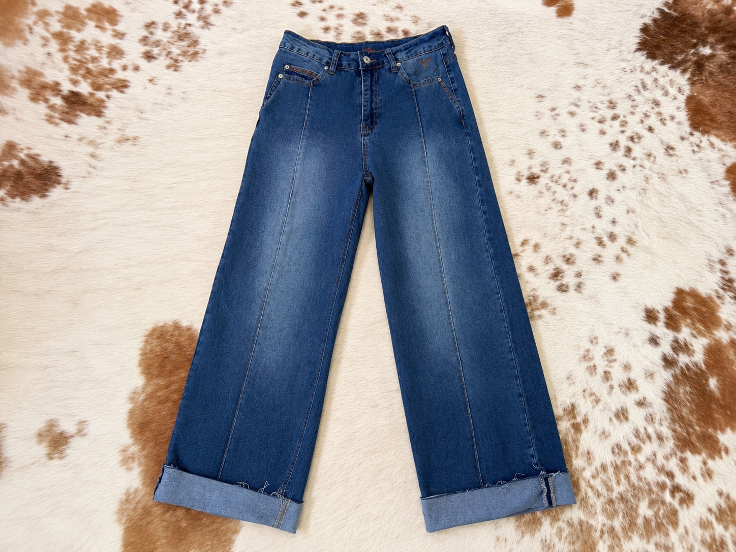 Rustline Cuffed Wide Leg Jeans