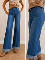 Rustline Cuffed Wide Leg Jeans