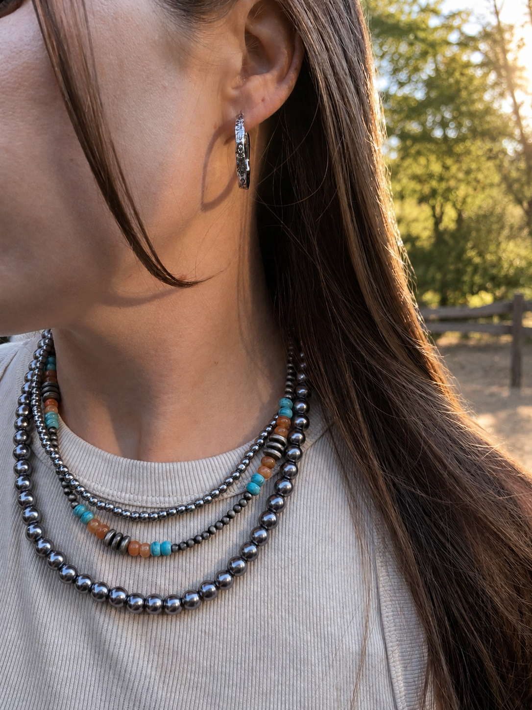 Blackened Silver Spur Layered Necklace Set NEW