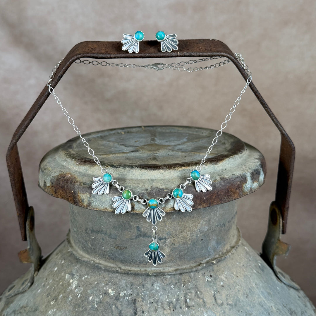 Handmade Sterling Silver Turquoise Necklace and Earrings Set