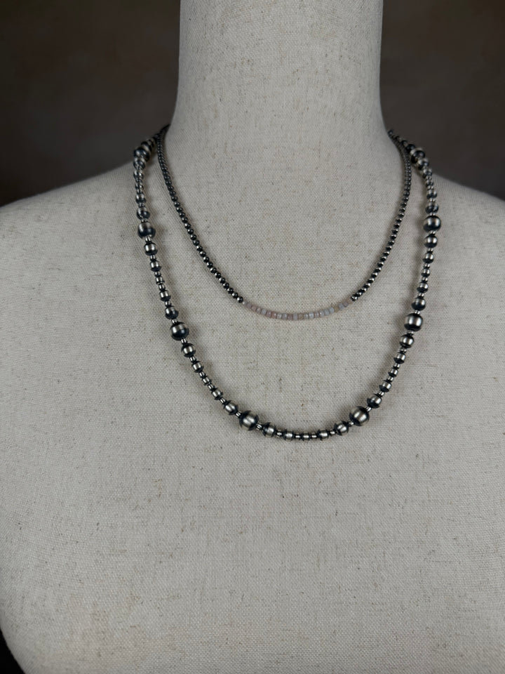 Handcrafted Sterling Silver Pearl Beaded Necklace | 22"