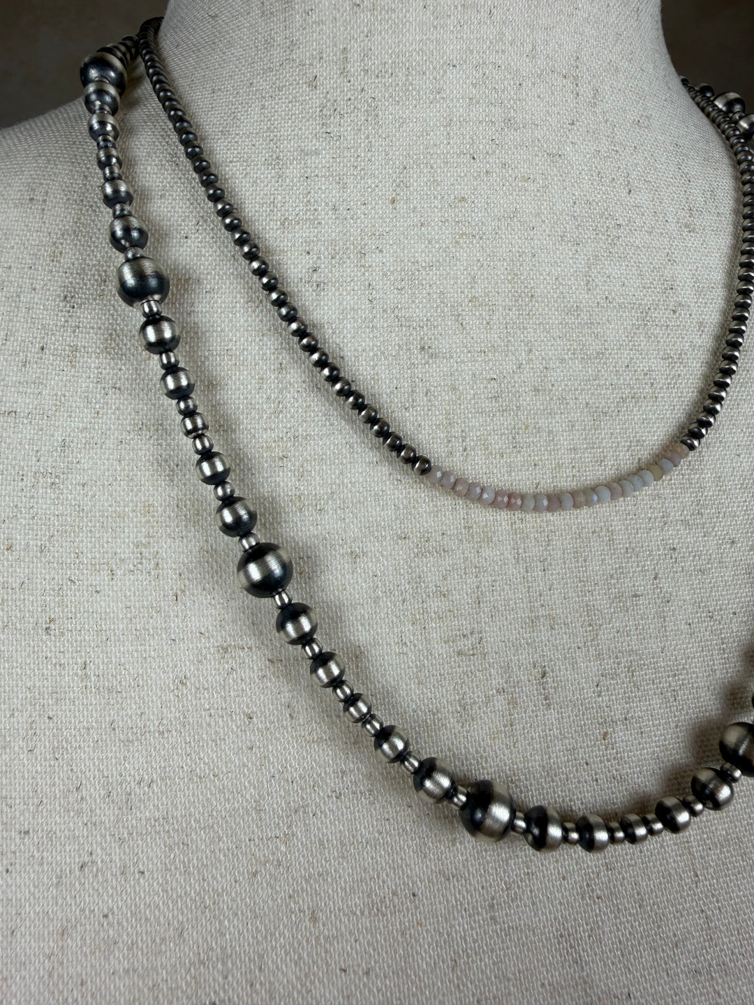 Handcrafted Sterling Silver Pearl Beaded Necklace | 22"