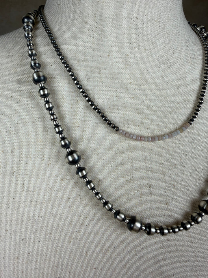 Handcrafted Sterling Silver Pearl Beaded Necklace | 22"