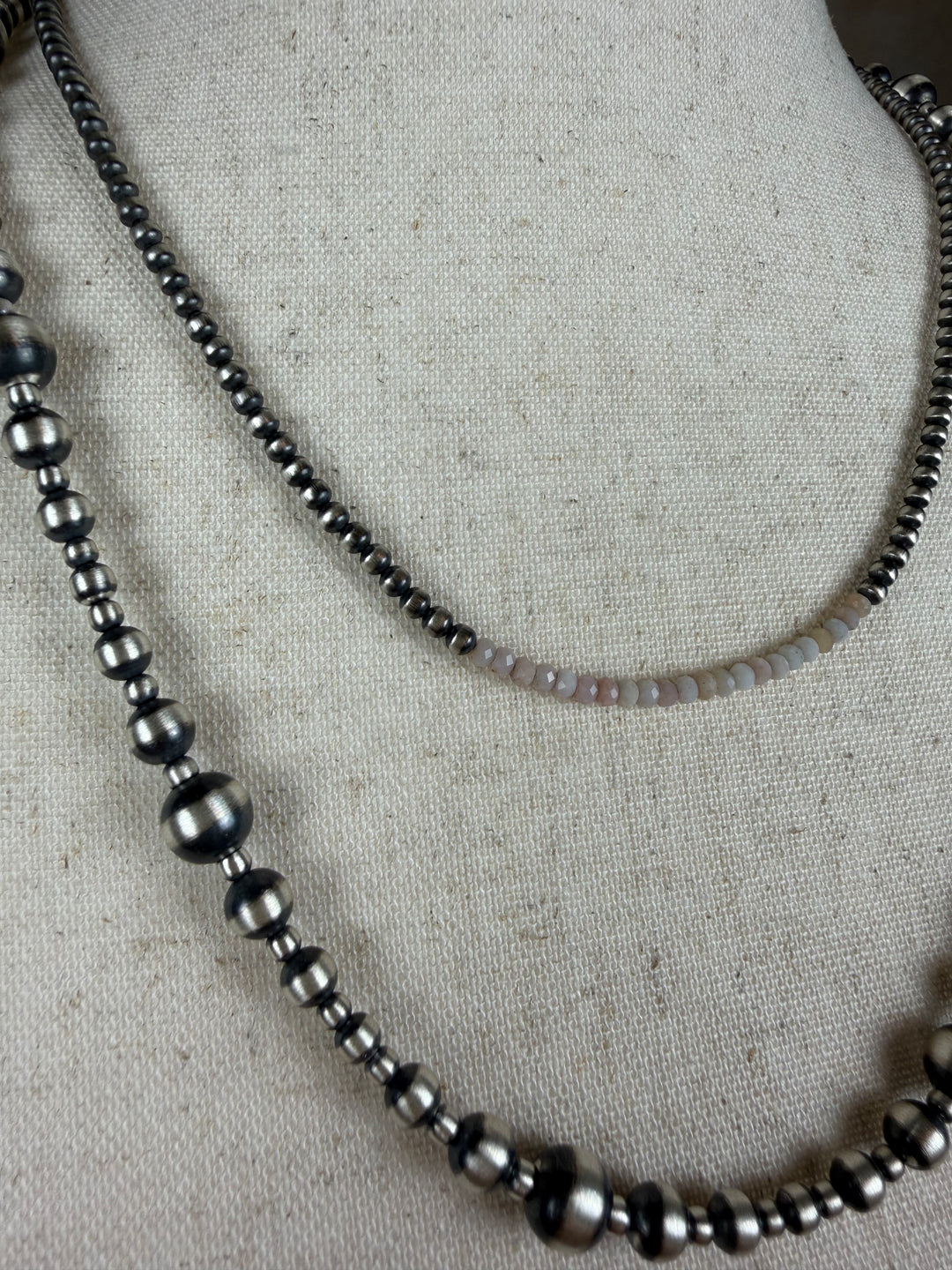 Handcrafted Sterling Silver Pearl Beaded Necklace | 22"