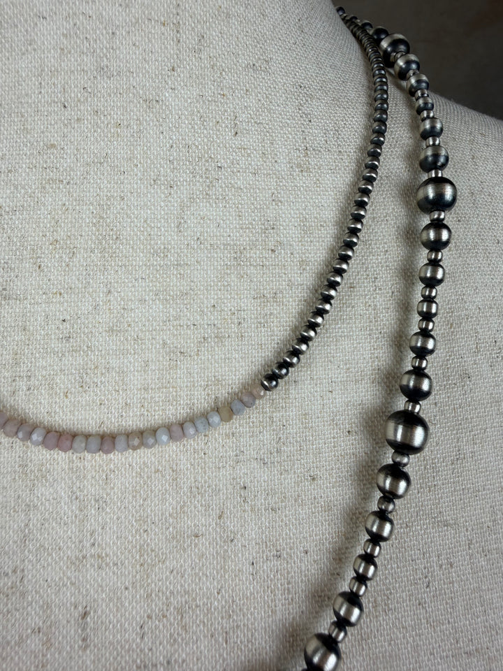 Handcrafted Sterling Silver Pearl &amp; Queen Pink Conch Beaded Necklace 3mm | 18"