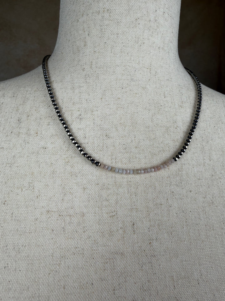 Handcrafted Sterling Silver Pearl &amp; Queen Pink Conch Beaded Necklace 3mm | 18"