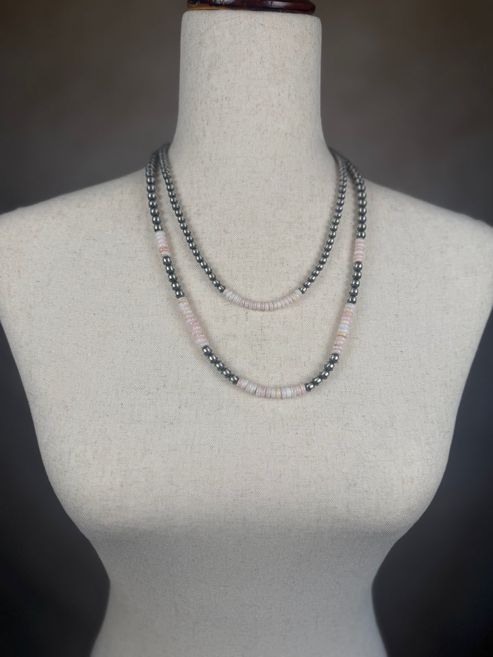 Handcrafted Sterling Silver Pearl &amp; Queen Pink Conch Beaded Necklace 5mm | 20"