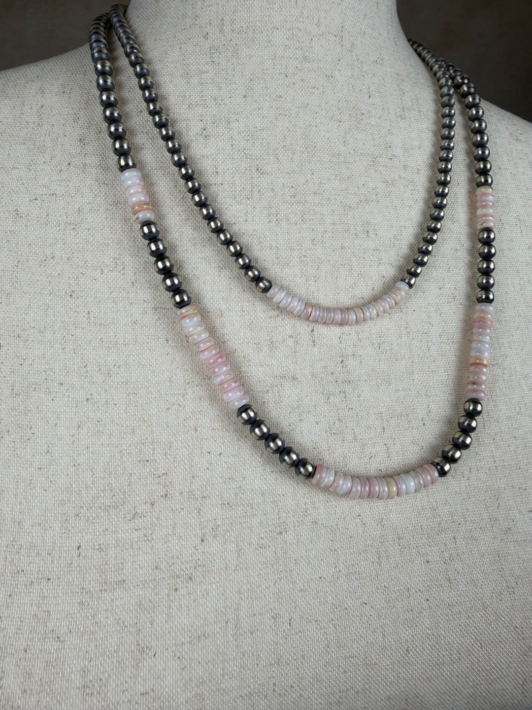 Handcrafted Sterling Silver Pearl &amp; Queen Pink Conch Beaded Necklace 5mm | 20"