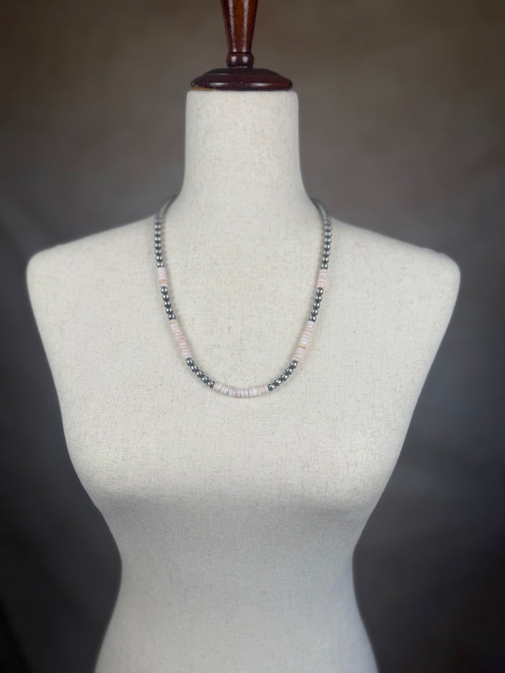 Handcrafted Sterling Silver Pearl &amp; Queen Pink Conch Beaded Necklace 5mm | 20"