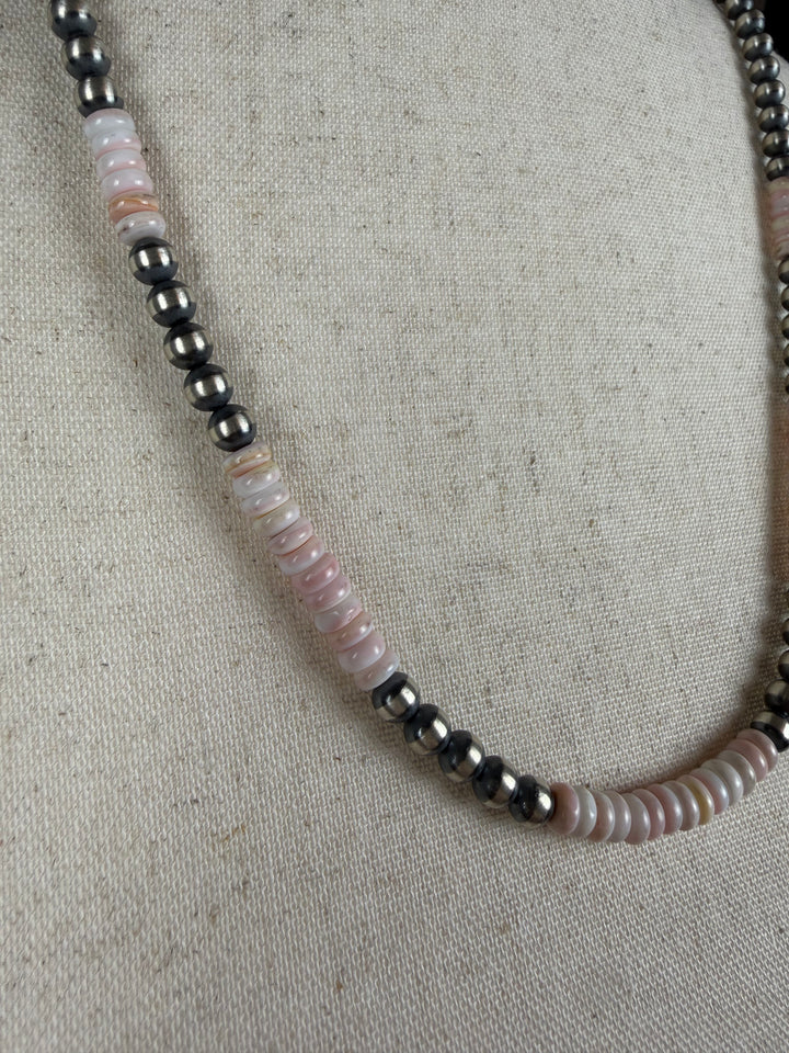 Handcrafted Sterling Silver Pearl &amp; Queen Pink Conch Beaded Necklace 5mm | 20"