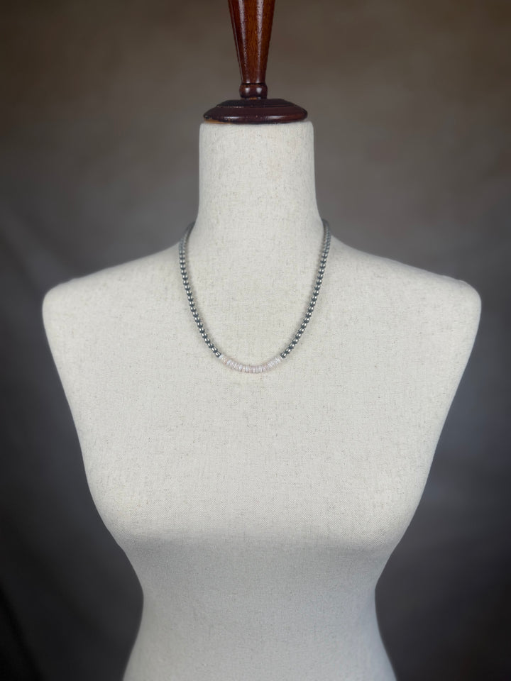 Handcrafted Sterling Silver Pearl &amp;amp; Queen Pink Conch Beaded Necklace 6mm