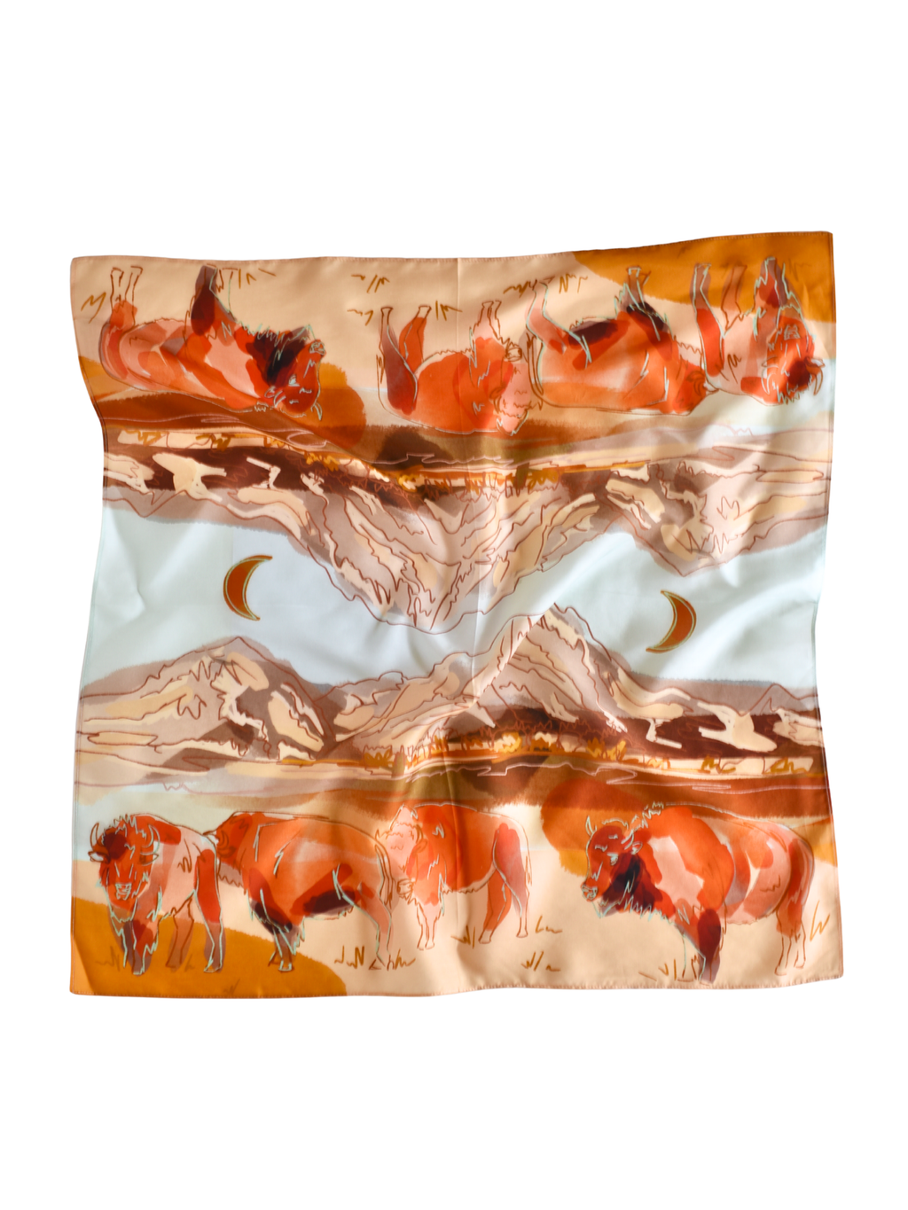 Bison and Mountain Range Western Buffalo Silk Wildrag Scarf