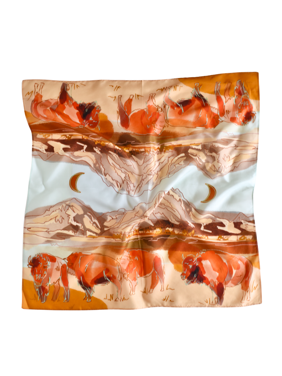 Bison and Mountain Range Western Buffalo Silk Wildrag Scarf
